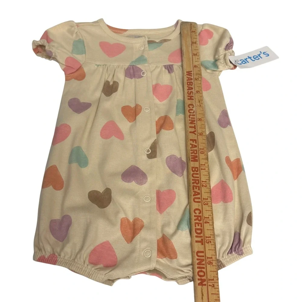 Carters‎ Baby Girl 9 Months Heart Print Romper Cream Pastel Snap Front Cotton
